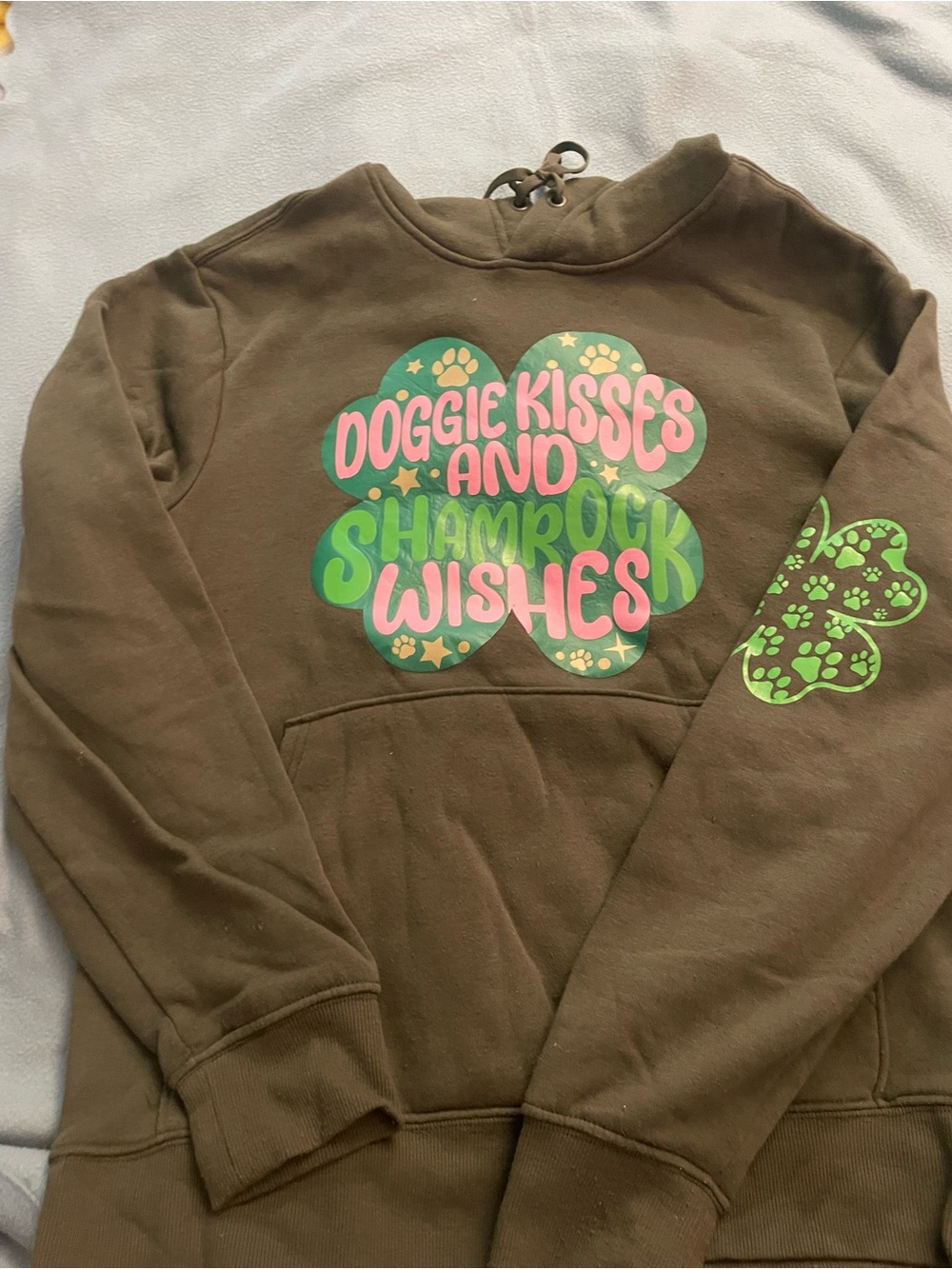 Athletic Works Brown Crewneck Sweatshirt with Pink & Green Shamrock Graphic
